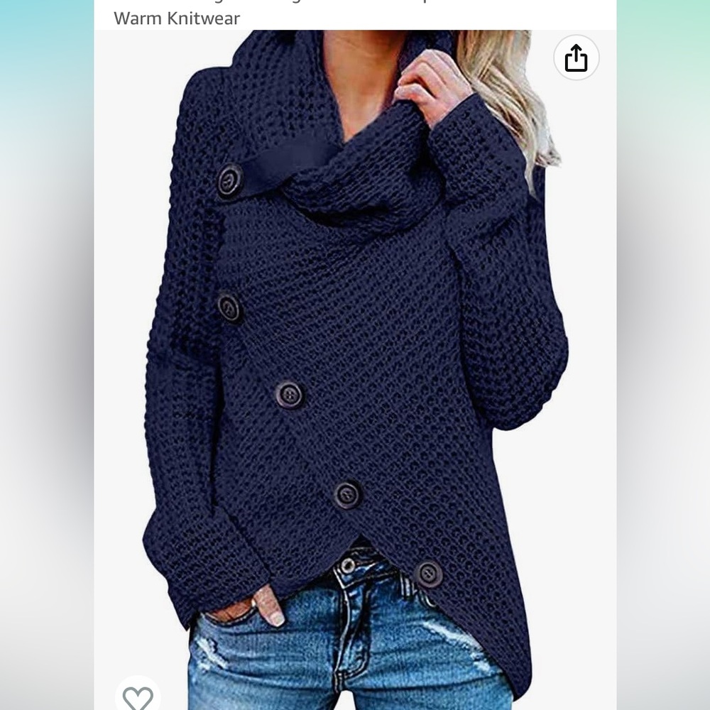 NWOT Amazon purchase cowl-neck button sweater navy Cross Pullover, Small!!
